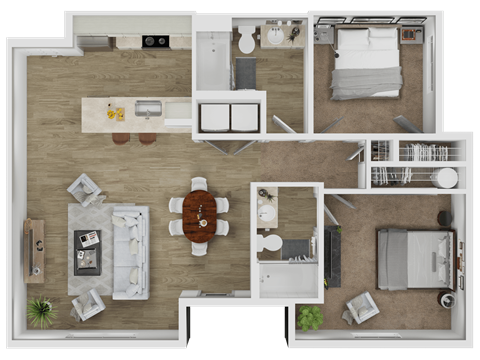 Floor plan for 2 beds, 2 baths, 1052 sqft
